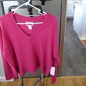 RACHEL ZOE 2 PLY CASHMERE SPLENDID  FUCHSIA BOXY SWEATER SIZE XL NEW